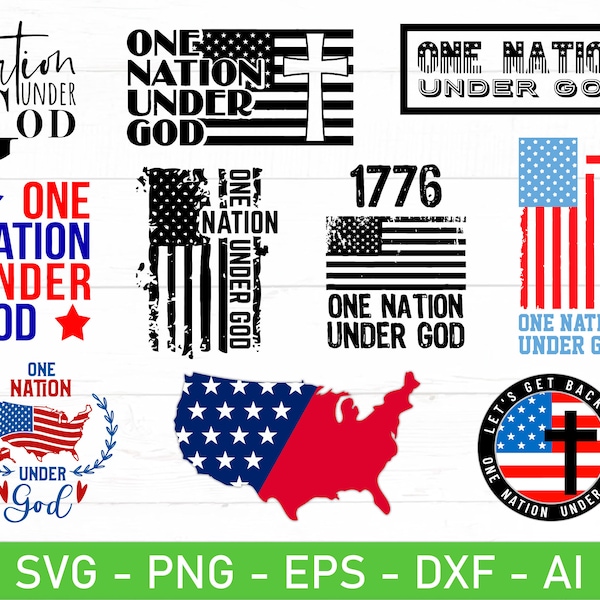 One Nation Under God svg, Religious Patriotic 4th of July svg, eps, dxf, ai, png, Files For Cricut