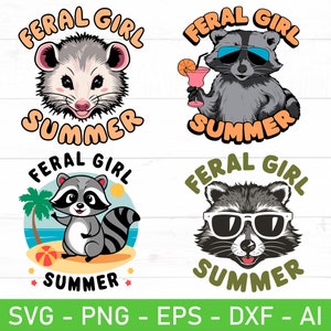 Chica salvaje de verano SVG PNG, Mapache salvaje Svg, Mapache divertido Svg, Dicho divertido Svg, Zarigüeya divertida Svg, Camisa de verano svg