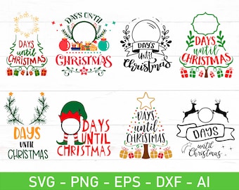 Días hasta Navidad (SVG), Días hasta Navidad (SVG), Cuenta regresiva para Navidad (SVG), EPS, DXF, AI, PNG, Archivos para Cricut