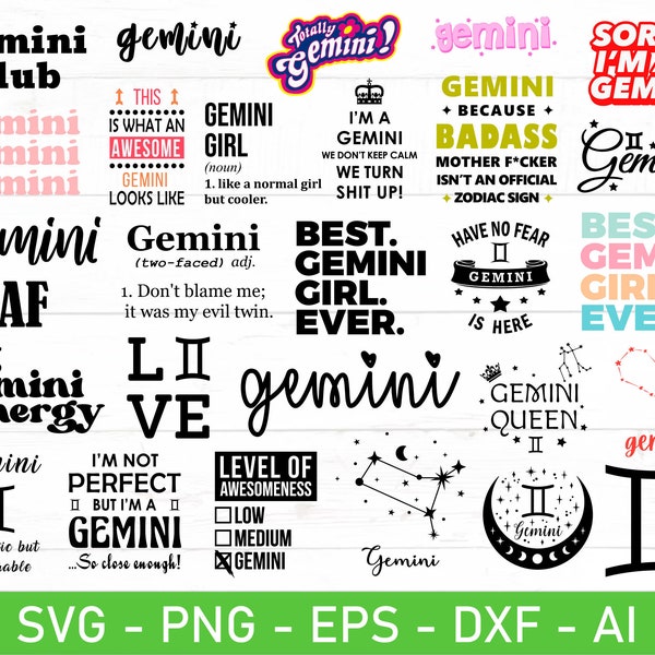 Gemini SVG Bundle, Gemini Zodiac Sign svg, Gemini Queen svg, Gemini Gifts svg, eps, dxf, ai, png, Files For Cricut