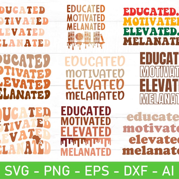 Gebildet motiviert erhöht melaniert SVG Bundle, schwarz Exzellenz svg, eps, dxf, ai, png Dateien für Cricut