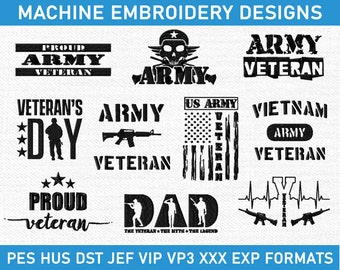 US Army Veteran embroidery designs, embroidery file - pes hus jef vip vp3 xxx dst exp - 3 sizes