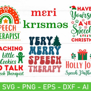 Paquete de svg PNG de SLP navideño, svg de patólogo del lenguaje del habla de Navidad, svg de terapia del habla, svg de SLP