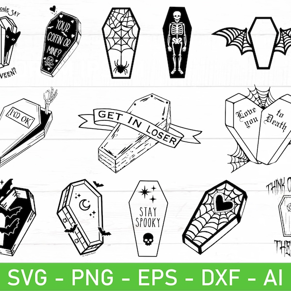 Halloween Coffins svg png Bundle, Pumpkin Coffin Svg, Spooky Coffin Svg, Coffin Casket svg