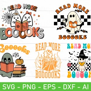 Leer más Boooooks SVG, Halloween Teacher svg, Halloween Librarian svg, Ghost Reading Books svg, eps, dxf, ai, png, Archivos para Cricut