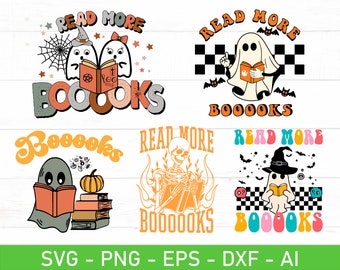 Read More Boooooks SVG, Halloween Teacher svg, Halloween Librarian svg, Ghost Reading Books svg, eps, dxf, ai, png, Files For Cricut