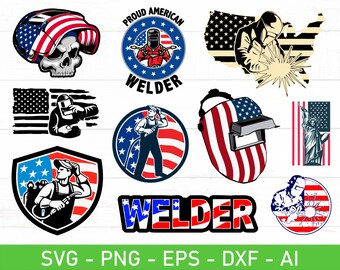 Pacote de bandeira de soldador svg, eps, dxf, ai, png, arquivos para Cricut