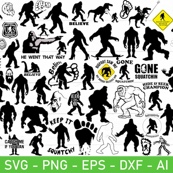 Bigfoot svg Bundle, Big Foot Svg, Sasquatch Cricut, Sasquatch Silhouette, eps, dxf, ai, png, Files For Cricut