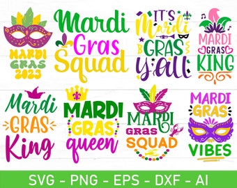 Mardi Gras SVG Bundle, Mardi Gras Squad svg, Mardi Gras Vibes svg, Mardi Gras 2023 svg, eps, dxf, ai, png, Files For Cricut