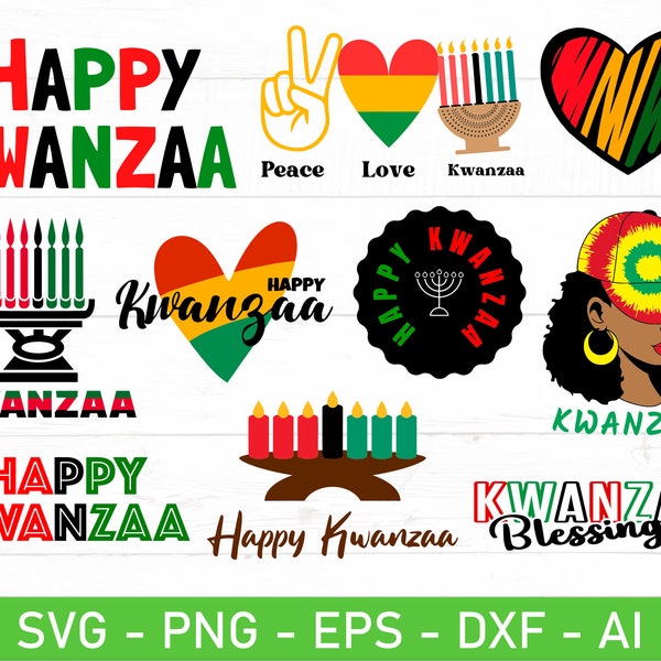 Feliz Kwanzaa SVG, African Heritage Holiday svg, Kwanzaa Candles svg, eps, dxf, ai, png, Archivos para Cricut