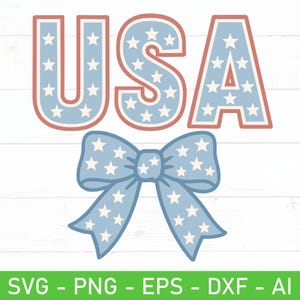 USA Coquette Bow SVG PNG, Patriotiska stjärnor Clipart, Söt 4 juli USA-klippfil för Cricut-skjortor och tumblers