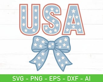 usa Coquette Bow SVG PNG, Patriotic Stars Clipart, Cute 4th of July USA Cut File for Cricut Shirts and  Tumblers