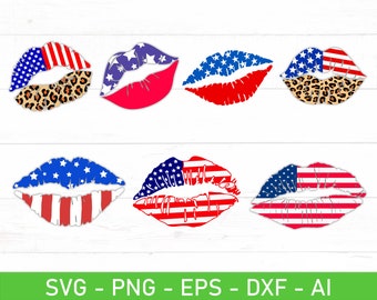 Lips American Flag svg, 4th of July Lips svg, Fourth of July Lips svg, eps, dxf, ai, png, Files For Cricut