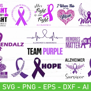 Alzheimer Awareness SVG-bundel, ziekte van Alzheimer svg, paars lint svg, eps, dxf, ai, png, bestanden voor de Cricut
