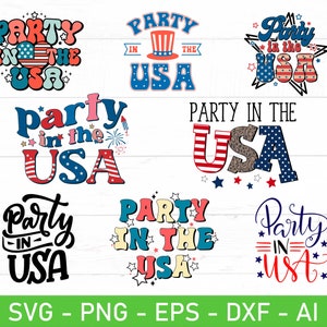 Party in the USA svg, 4th of July svg Wave Font, eps, dxf, ai, png, Files For Cricut