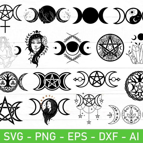 Triple Moon Goddess SVG, Wiccan svg Bundle, Pagan svg, Wicca png, Witchcraft svg, Tree of life svg