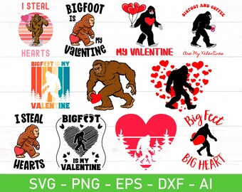 Valentine Bigfoot SVG, Bigfoot Is My Valentine svg, I Steal Hearts svg, Valentine's Day Bigfoot svg, eps, dxf, ai, png, Files For Cricut