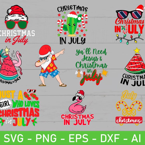 Lot svg Noël en juillet, lot svg vacances d'été, eps, dxf, ai, png, fichiers pour Cricut