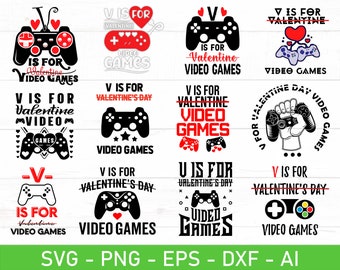 V is for Video Games svg, Boys Valentine Shirt svg, Kids Valentine Shrit svg, eps, dxf, ai, png, Files For Cricut