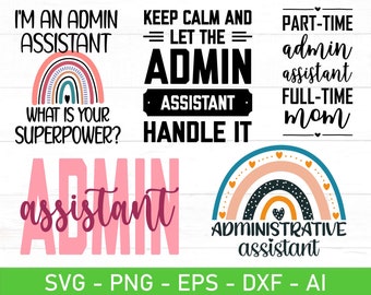 Paquete de asistente administrativo SVG PNG, camisa de asistente administrativo SVG, asistente administrativo SVG, regalo retro de agradecimiento de asistente administrativo arcoíris