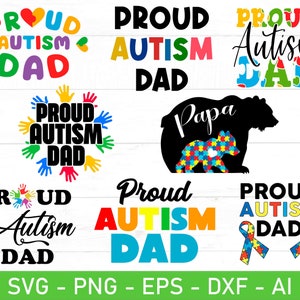 Papá autista orgulloso svg, papá autista rompecabezas svg, papá concientización sobre el autismo SVG, papá oso concientización sobre el autismo svg, eps, dxf, ai, png, archivos Cricut