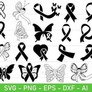 Awareness Ribbon SVG Bundle, Awareness Ribbon svg Schmetterling, Brustkrebs SVG, Survivor Ribbon svg, eps, png, Files for Cricut