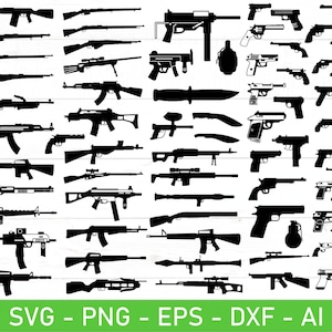 Paquete SVG de 73 armas (eps, dxf, ai, png) para Cricut