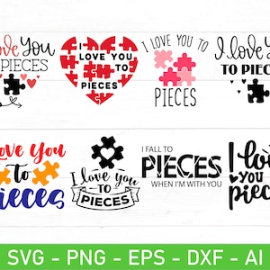 Te amo en pedazos SVG, corazón de amor Svg, archivo de corte de San Valentín, rompecabezas de San Valentín svg, eps, dxf, ai, png, archivos para Cricut
