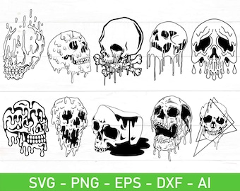 Dripping Skulls svg png Bundle, Dripping Skull svg, Melting skull svg Bundle, bloody skull svg, Dripping Skeleton svg, eps, dxf, ai, Cricut