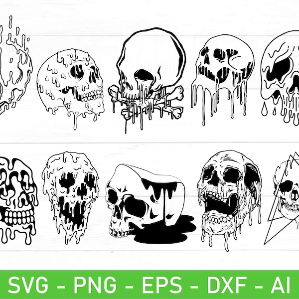 Dripping Skulls svg png Bundle, Dripping Skull svg, Melting skull svg Bundle, bloody skull svg, Dripping Skeleton svg, eps, dxf, ai, Cricut