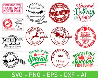 Entrega del Polo Norte SVG, paquete de sellos del Polo Norte, entrega de Polar Express SVG, entrega de Santa Claus SVG, entrega de Santa Claus png