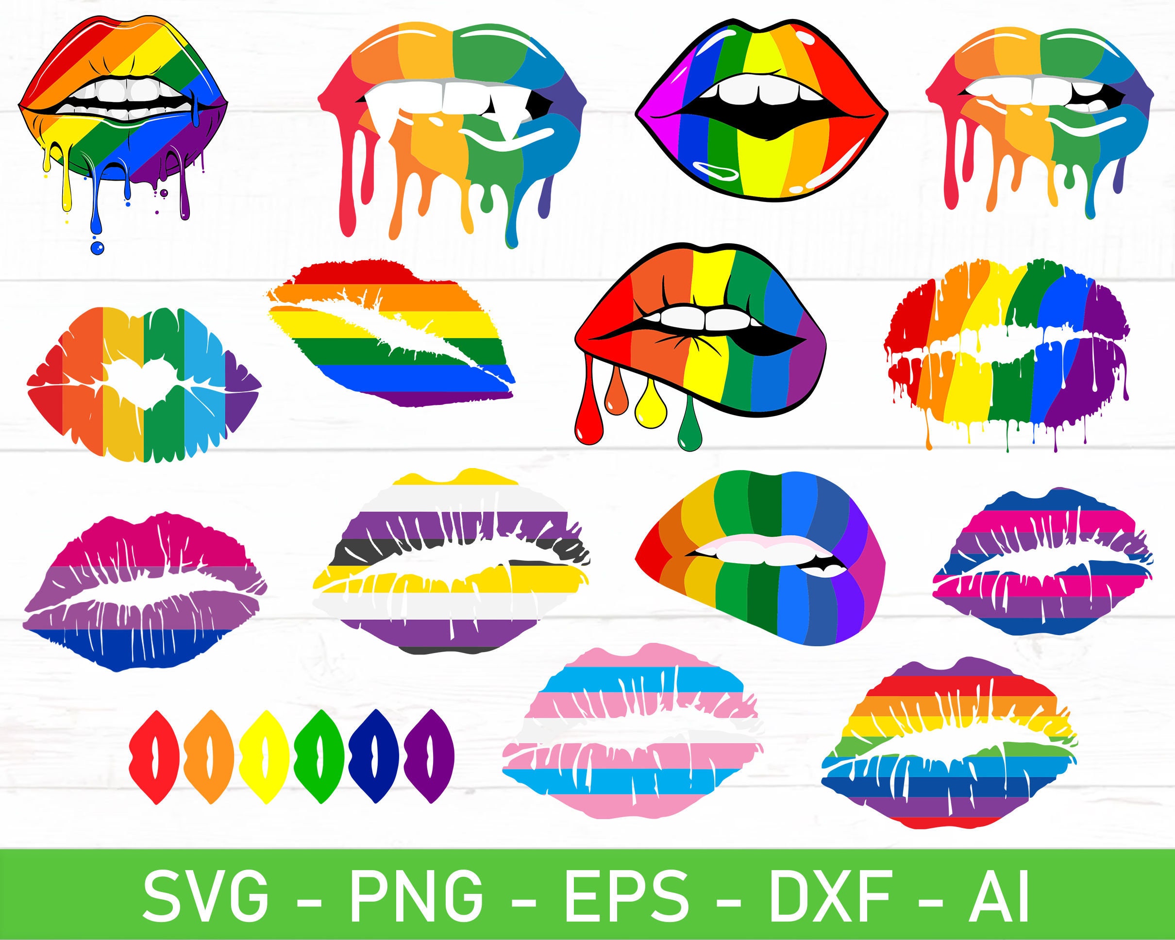 Rainbow Glitter Drip Lips SVG