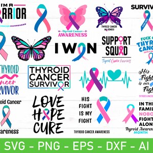 Schilddrüsenkrebs SVG Bundle, Schilddrüsenkrebs Band svg, eps, dxf, ai, png, Dateien für Cricut