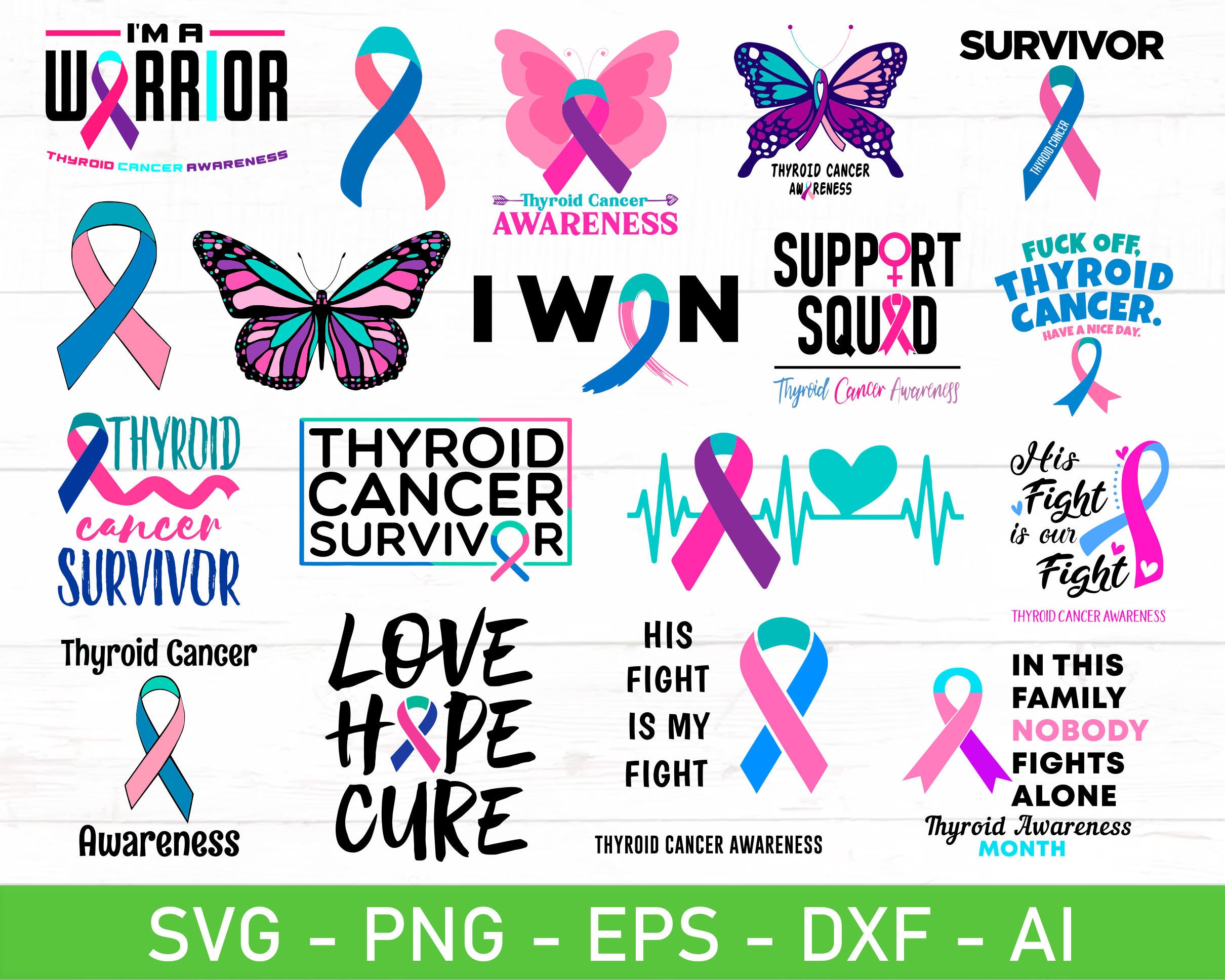 Thyroid Cancer SVG Bundle, Thyroid Cancer Ribbon Svg, Eps, Dxf, Ai, Png,  Files for Cricut - Etsy