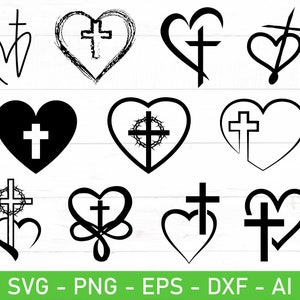 Hart met een kruis svg, hart en kruis svg, hart kruis svg bundel, eps, dxf, ai, png, bestanden voor de Cricut
