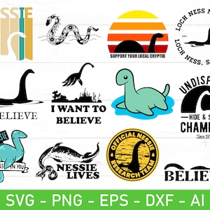 Loch Ness Monster SVG Bundle, Nessie svg, eps, dxf, ai, png Dateien für Cricut