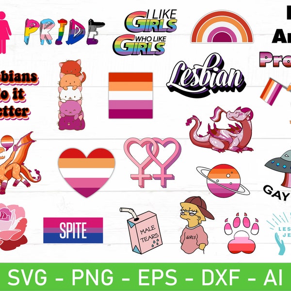 Lesbian Pride svg, svg Pride 2021, eps, dxf, ai, png, fichiers pour Cricut