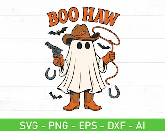 Boo Haw SVG PNG – Cowboyspook met hoed, lasso en laarzen, Western Halloween Yeehaw-ontwerp voor shirts
