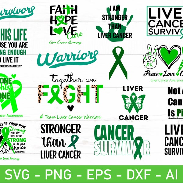 Liver Cancer Awareness SVG Bundle, Green Ribbon SVG, eps, dxf, ai, png, Files For Cricut