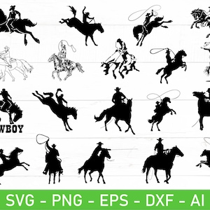 Cowboy Riding Horse svg, eps, dxf, ai, png, fichiers pour Cricut