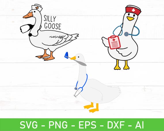 Silly Goose Nurse SVG PNG Bundle, Funny Goose Nurse Meme Svg, Medical Humor Clipart, Nurse Gift Png, Goose with Stethoscope Nurse Life Svg