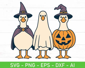 Halloween Goose SVG PNG, Cute Fall Witch Goose, Ghost Pumpkin Goose Svg