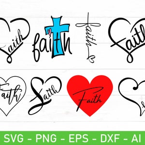 Foi avec coeur svg, svg coeur foi, foi à l'intérieur du coeur svg, eps, dxf, ai, png, fichiers pour Cricut