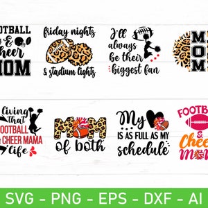 Football and Cheer Mom SVG Bundle, Football Mom svg, Cheer Mom Shirt svg, Football Cheer Mom svg, eps, dxf, ai, png, Files For Cricut
