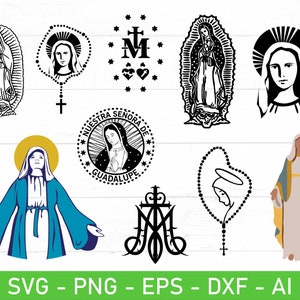 Vergine Maria svg, Virgen de Guadalupe svg, madre di Dio svg, eps, dxf, ai, png, file per Cricut