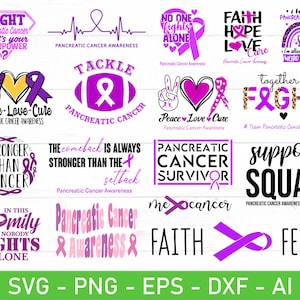 Pancreatic Cancer Awareness SVG Bundle, Purple Ribbon SVG, Pancreas Cancer Cut Files, eps, dxf, ai, png, Files For Cricut