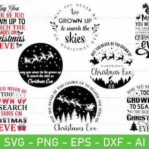 Niech nigdy nie będziesz za dorosły, by przeszukiwać niebo w Wigilię svg, eps, dxf, ai, png, pliki dla Cricut