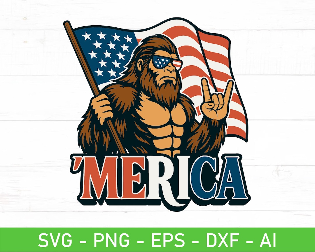 Merica Bigfoot SVG PNG, Patriotic Sasquatch With Flag Design for