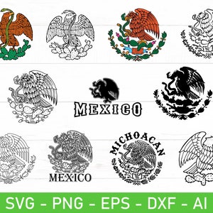 Ensemble svg Mexique, aigle mexicain svg, svg aigle du Mexique, ensemble svg blason du Mexique, drapeau du Mexique svg, eps, dxf, ai, png, fichiers pour Cricut