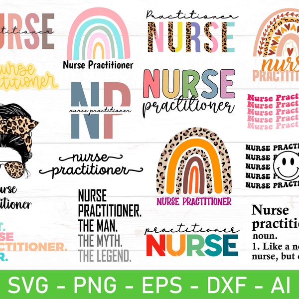 Nurse Practitioner svg Bundle, Nurse Practitioner Retro Rainbow Wavy Life Leopard, NP Healthcare Professional Worker, eps, dxf, ai, png